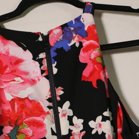 Guess dress Brook sleeveless floral black red fit and flare Midi - Picture 5 of 9